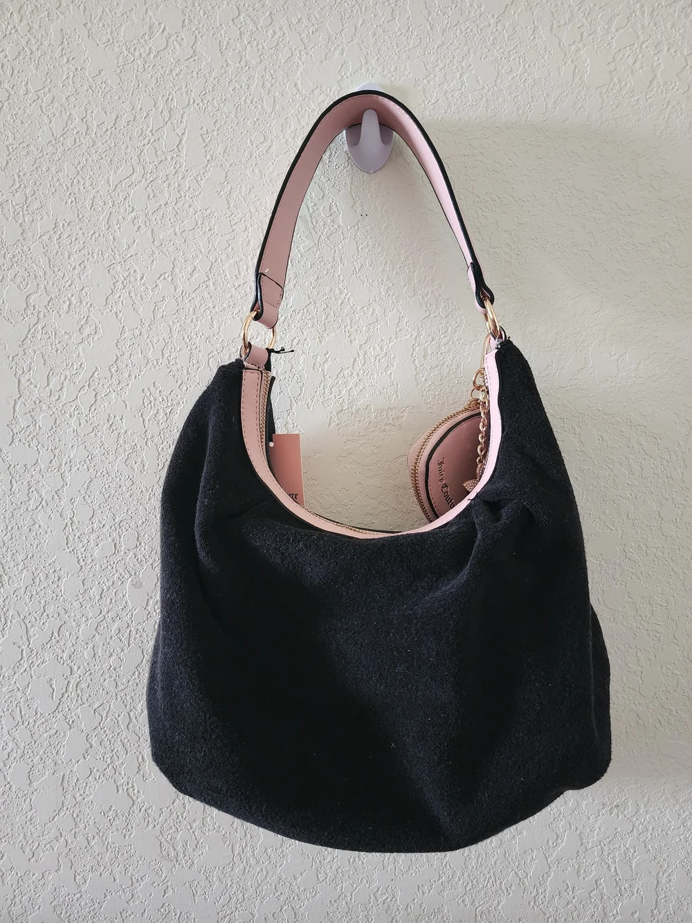 Juicy Couture Black and Pink Hobo Bag with Heart Coin Pouch